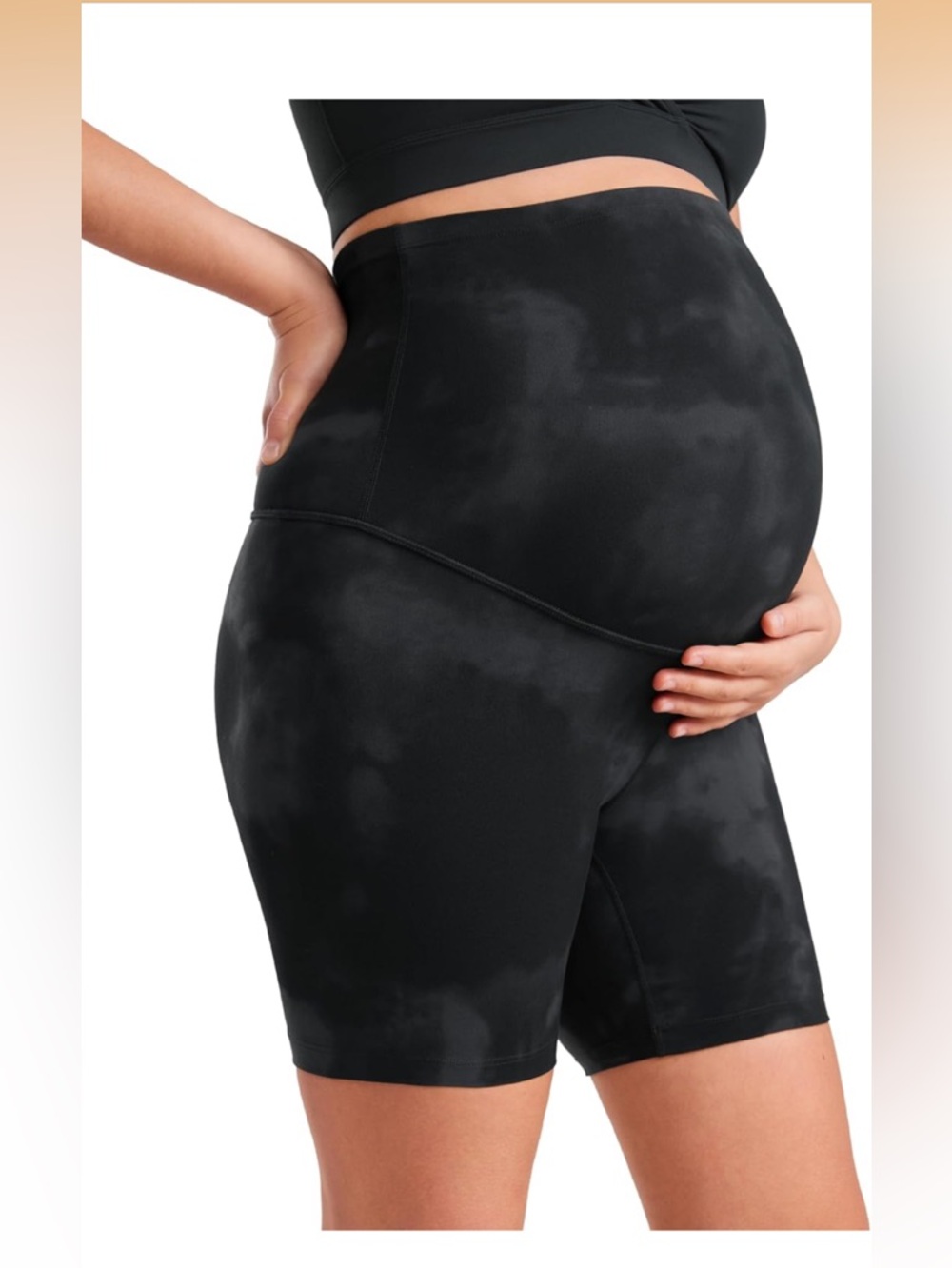 CRZ YOGA Black Tie-Dye Maternity Bike Shorts